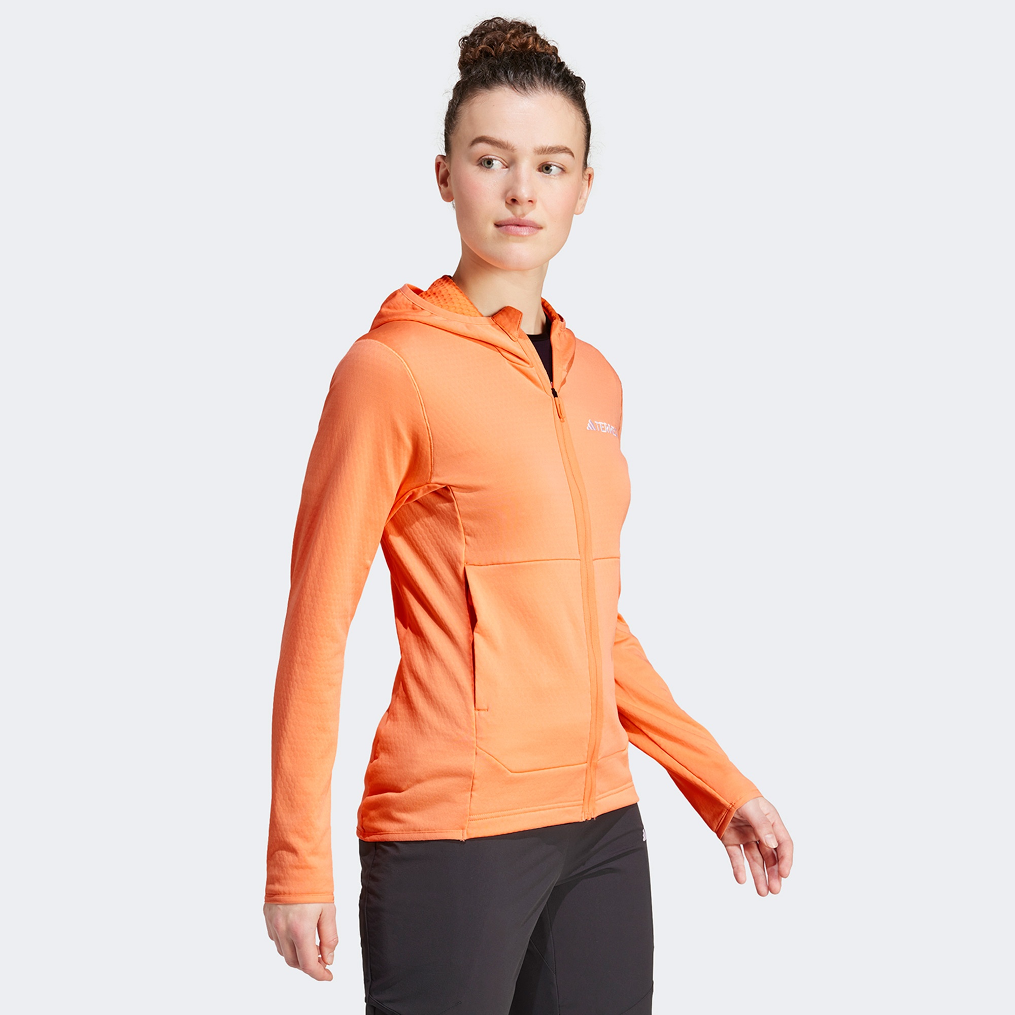 adidas Terrex Light Fleece Full Zip Kapüşonlu Kadın Turuncu Günlük Sweatshirt