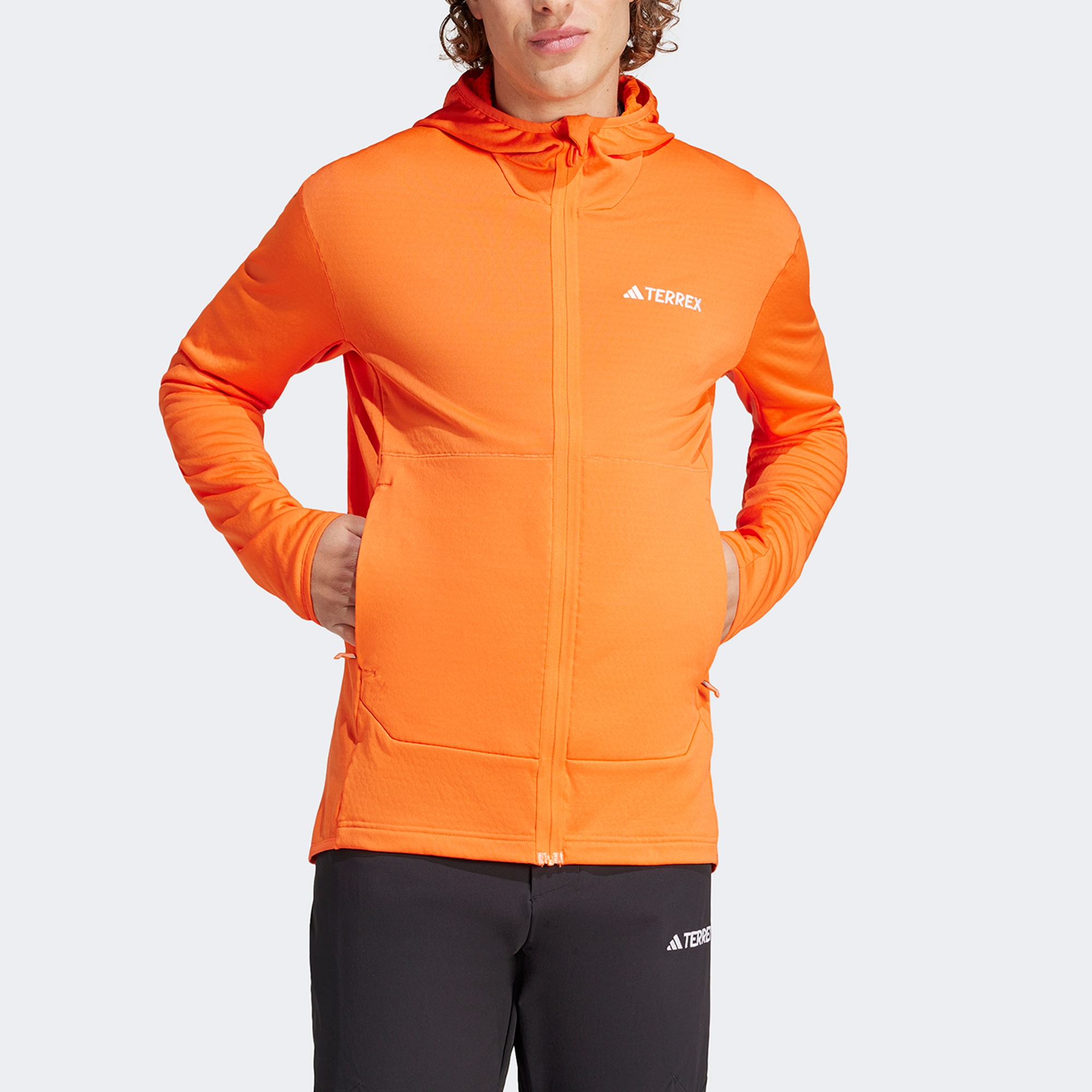 adidas Terrex Light Fleece Full Zip Kapüşonlu Erkek Turuncu Günlük Sweatshirt