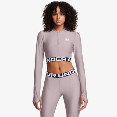  Under Armour Heat Gear Rib 1/4 Zipped Kadın Mor Crop Sweatshirt