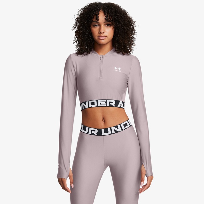  Under Armour Heat Gear Rib 1/4 Zipped Kadın Mor Crop Sweatshirt