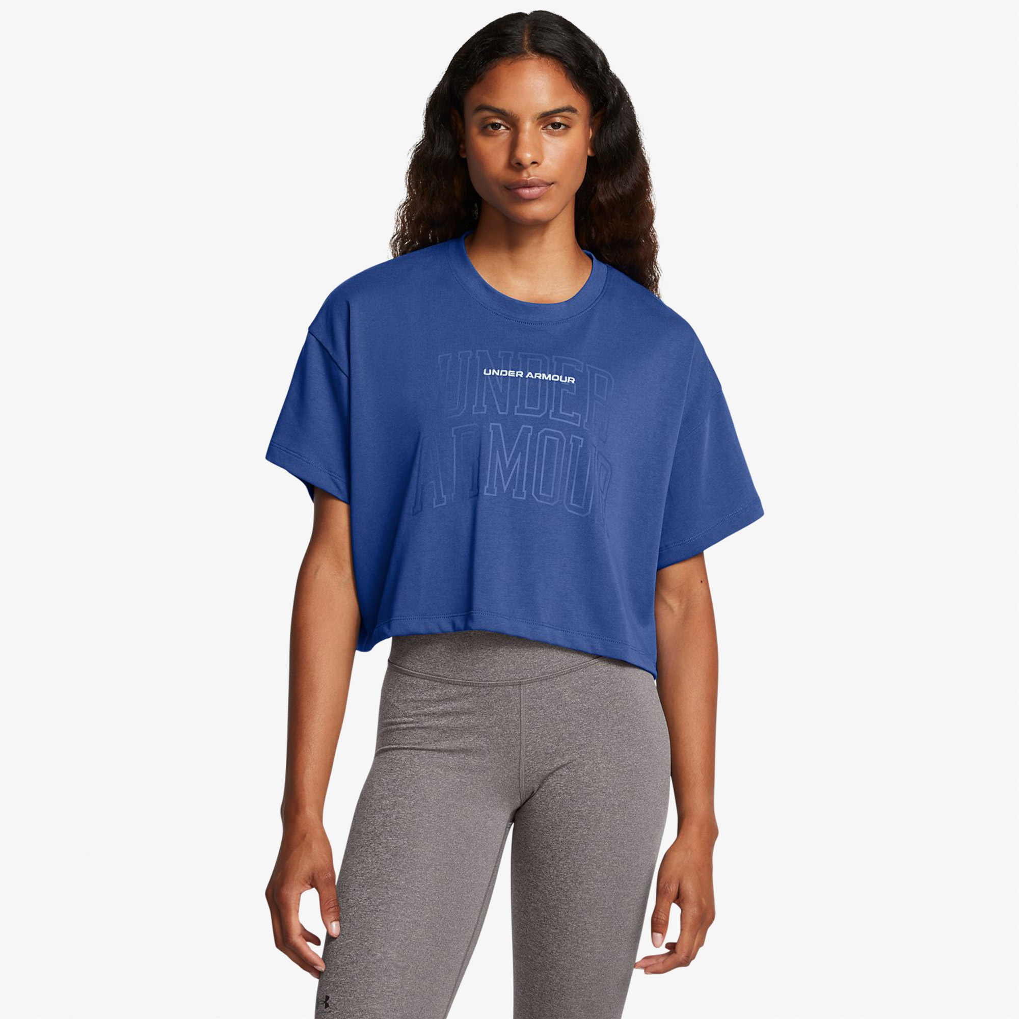  Under Armour Varsity Mix Heavyweight Kadın Mavi Antrenman T-Shirt