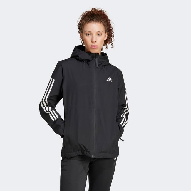  adidas Essentials 3 Striped Rain.RDY Kadın Siyah Günlük Mont