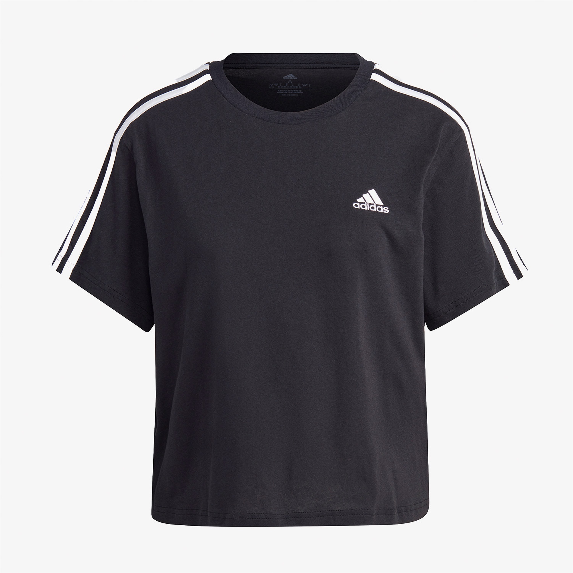adidas 3 Striped Cropped Kadın Siyah Günlük T-Shirt