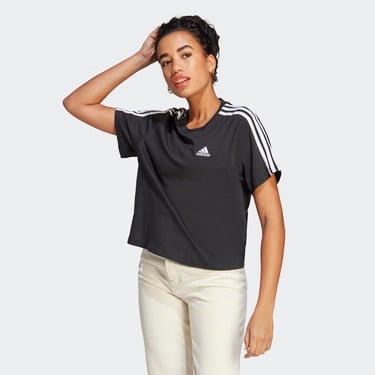  adidas 3 Striped Cropped Kadın Siyah Günlük T-Shirt