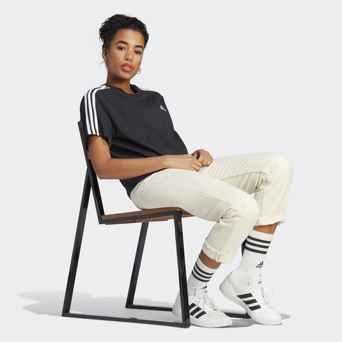  adidas 3 Striped Cropped Kadın Siyah Günlük T-Shirt