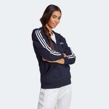  adidas Essentials 3-Stripes French Terry Regular Full-Zip Kadın Lacivert Günlük Sweatshirt