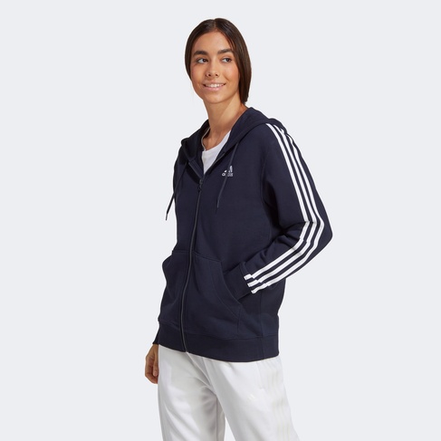  adidas Essentials 3-Stripes French Terry Regular Full-Zip Kadın Lacivert Günlük Sweatshirt