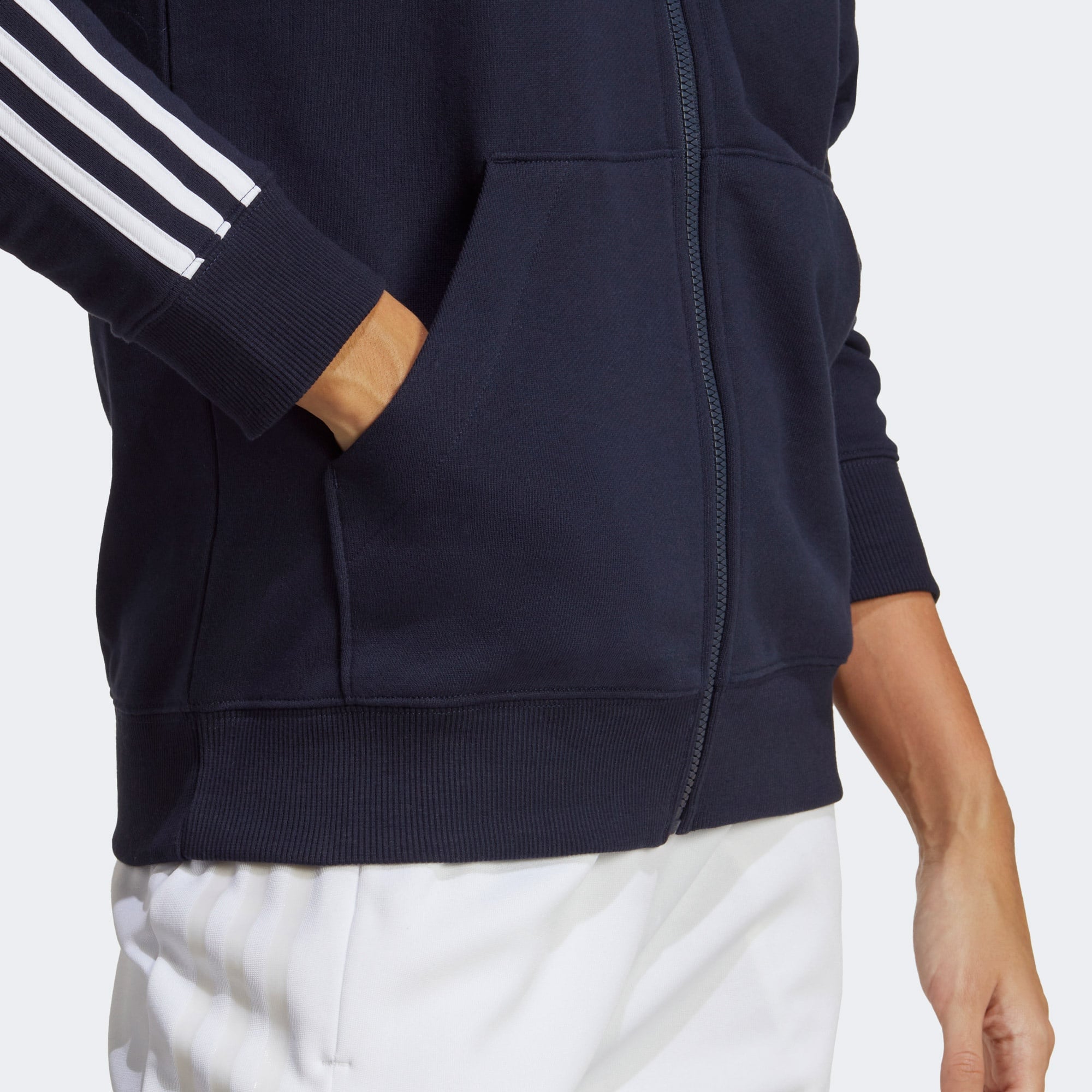 adidas Essentials 3-Stripes French Terry Regular Full-Zip Kadın Lacivert Günlük Sweatshirt