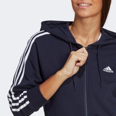  adidas Essentials 3-Stripes French Terry Regular Full-Zip Kadın Lacivert Günlük Sweatshirt