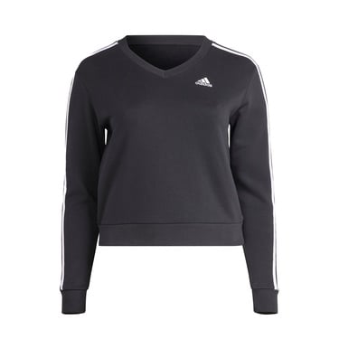  adidas Essentials 3 Stripes V-Neck Kadın Siyah Günlük Sweatshirt