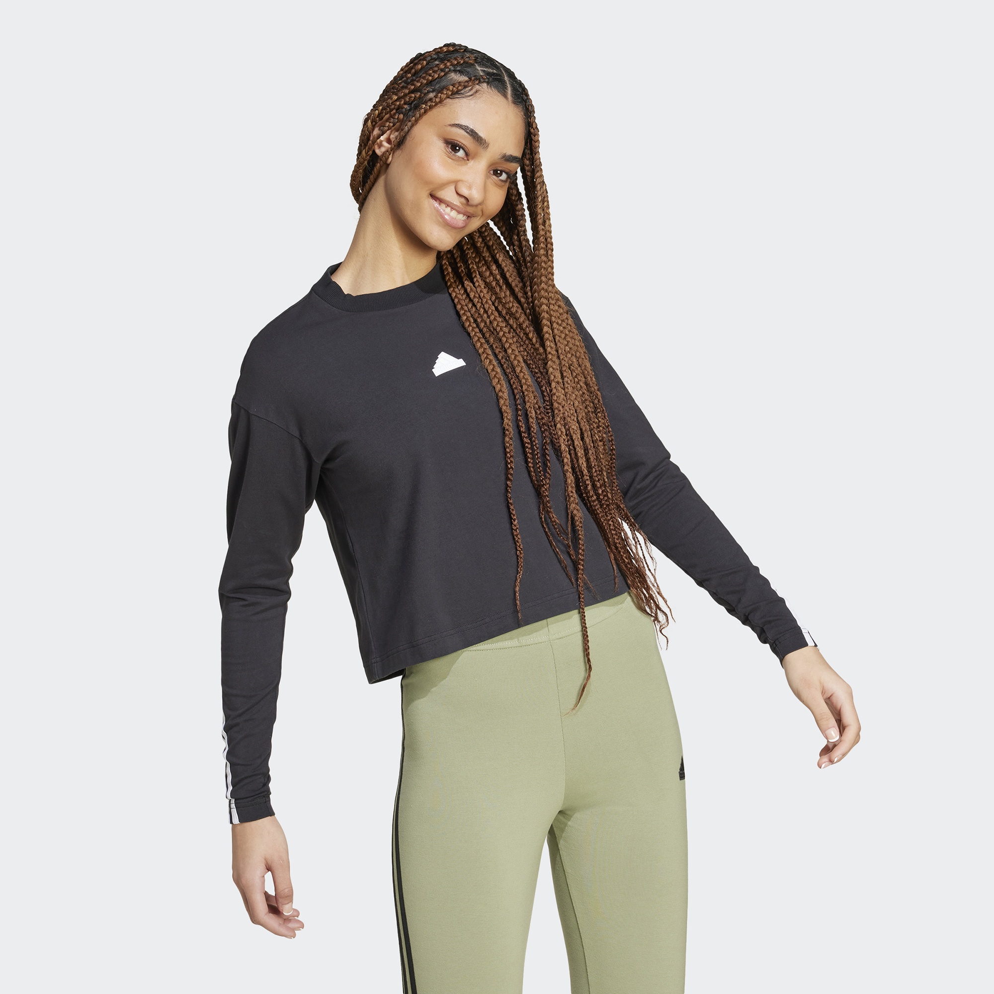 adidas Future Icons 3 Stripes Long Sleeve Kadın Siyah Günlük T-Shirt