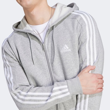 adidas 3 Striped Erkek Gri Günlük Eşofman Üstü