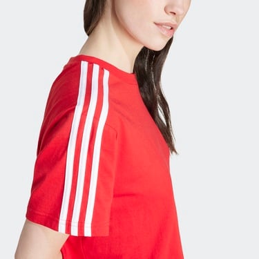  adidas Essentials 3 Stripes Kadın Kırmızı Günlük T-Shirt