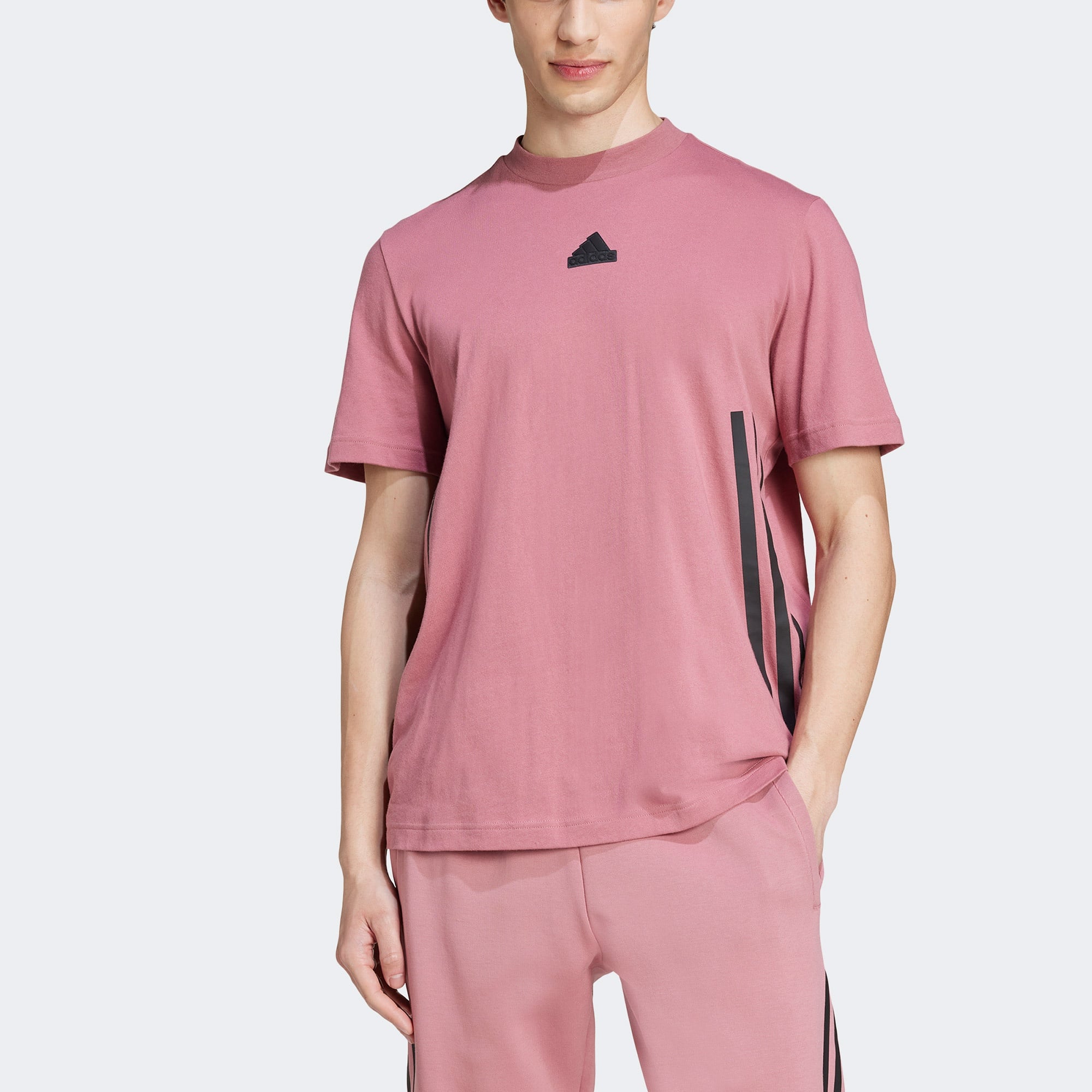 adidas Future Icons 3 Striped Erkek Pembe Günlük T-Shirt