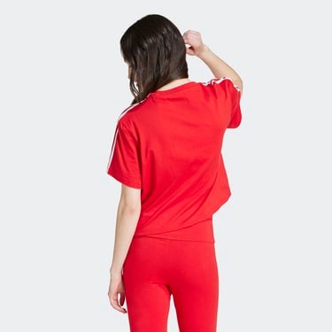 adidas Essentials 3 Stripes Kadın Kırmızı Günlük T-Shirt