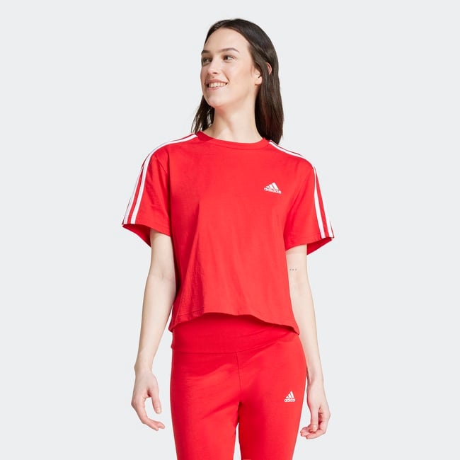  adidas Essentials 3 Stripes Kadın Kırmızı Günlük T-Shirt