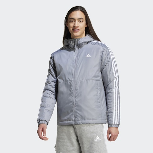  adidas Sportswear Essentials 3 Striped Insulated Erkek Gri Mont