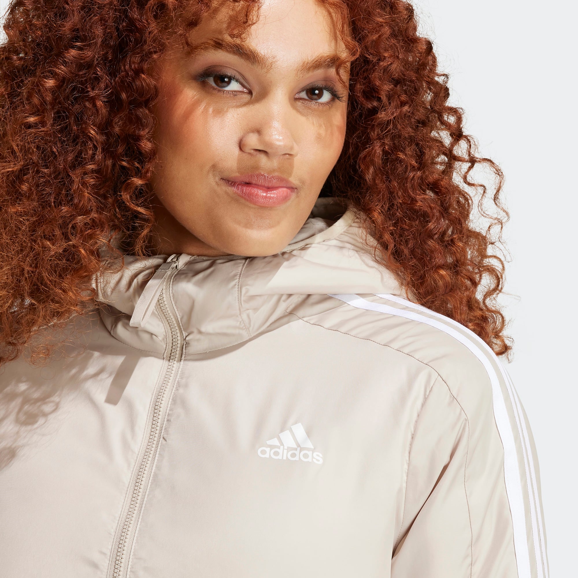 adidas Sportswear Essentials 3 Striped Insulated Kadın Bej Mont