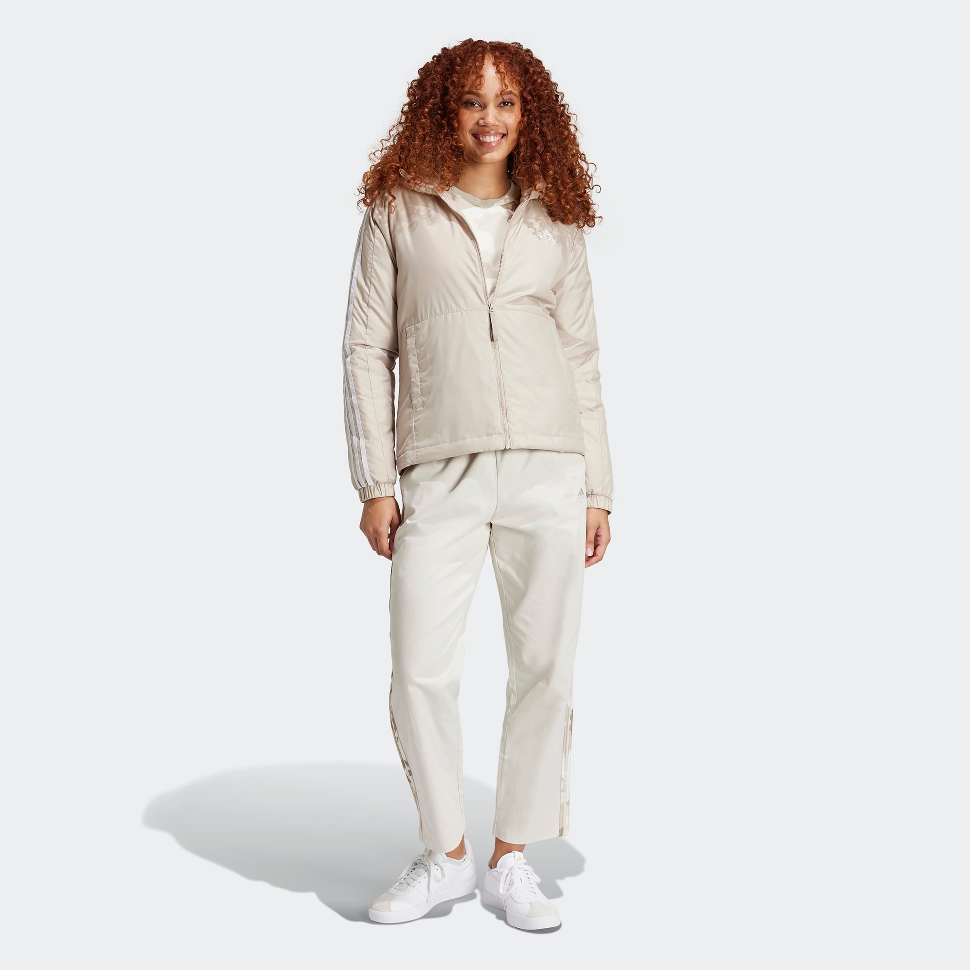 adidas Sportswear Essentials 3 Striped Insulated Kadın Bej Mont