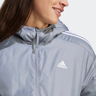  adidas Sportswear Essentials 3 Striped Insulated Erkek Gri Mont