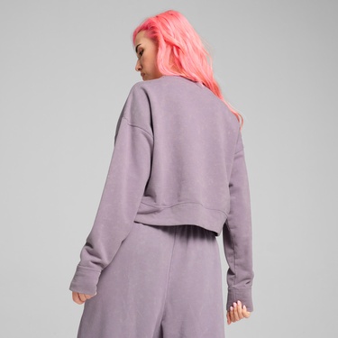  Puma Dare To Relaxed Washed Crew Kadın Mor Günlük Sweatshirt
