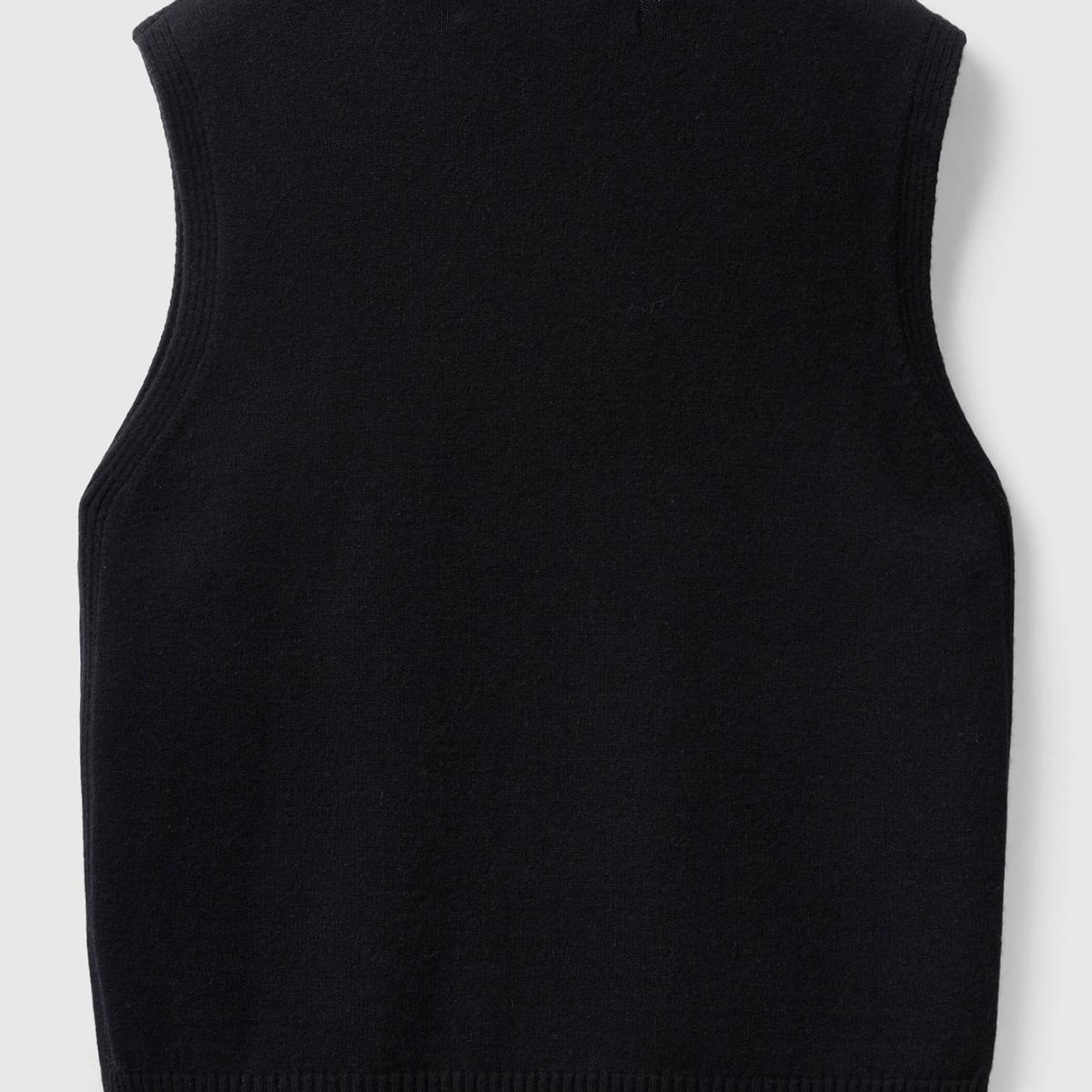 Kadın Siyah Viskoz Karışımlı Yanları Yırtmaçlı Kolsuz Kazak