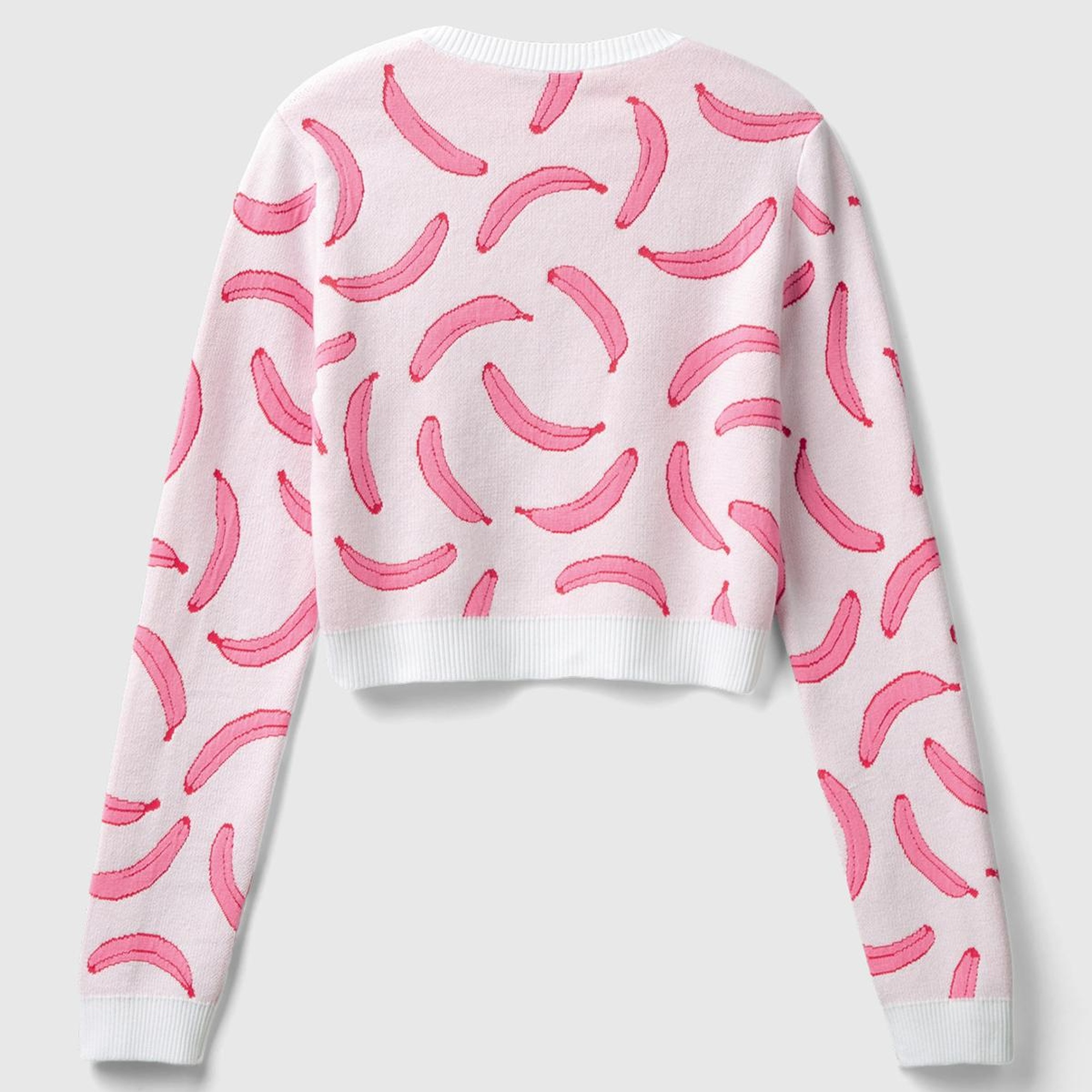 Kadın Beyaz Pamuk Karışımlı Tamamı 3D Muz Desenli Bisiklet Yaka Kazak