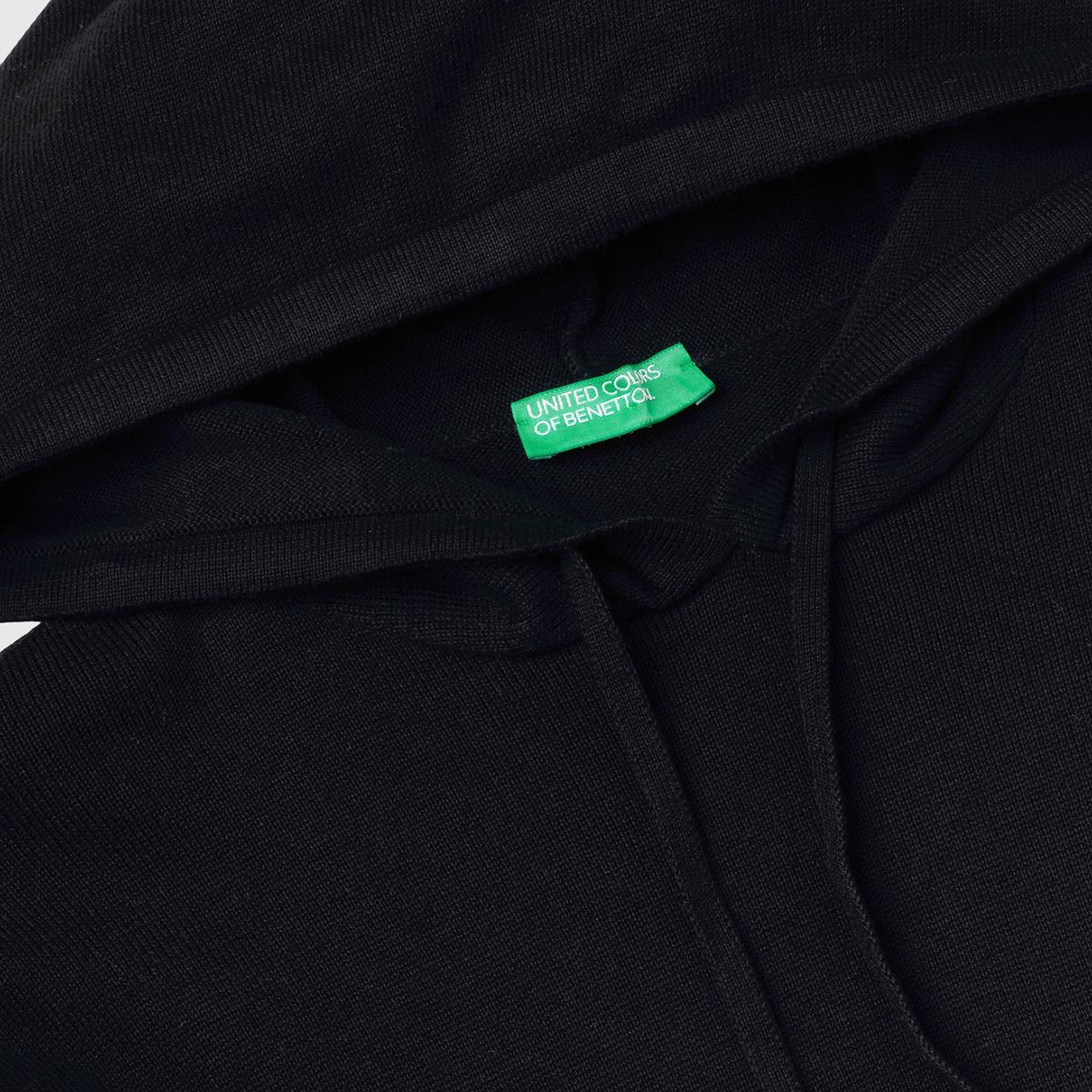 Kadın Siyah %100 Pamuk Kapüşonlu Büzgülü Crop Basic Triko Sweatshirt