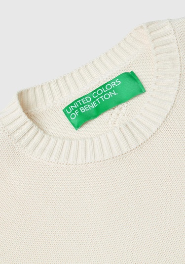  Erkek Krem %100 Pamuk At Desenli Bisiklet Yaka Kazak