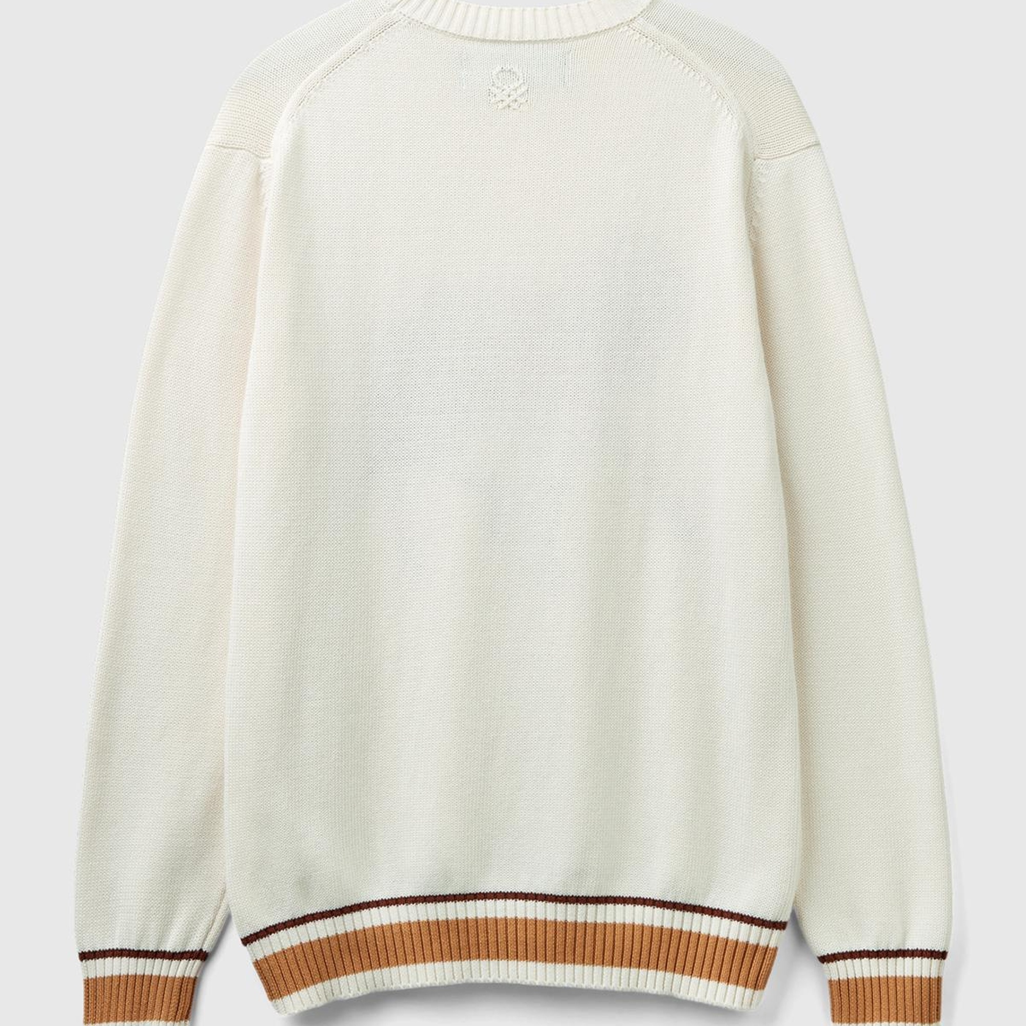 Erkek Krem %100 Pamuk At Desenli Bisiklet Yaka Kazak