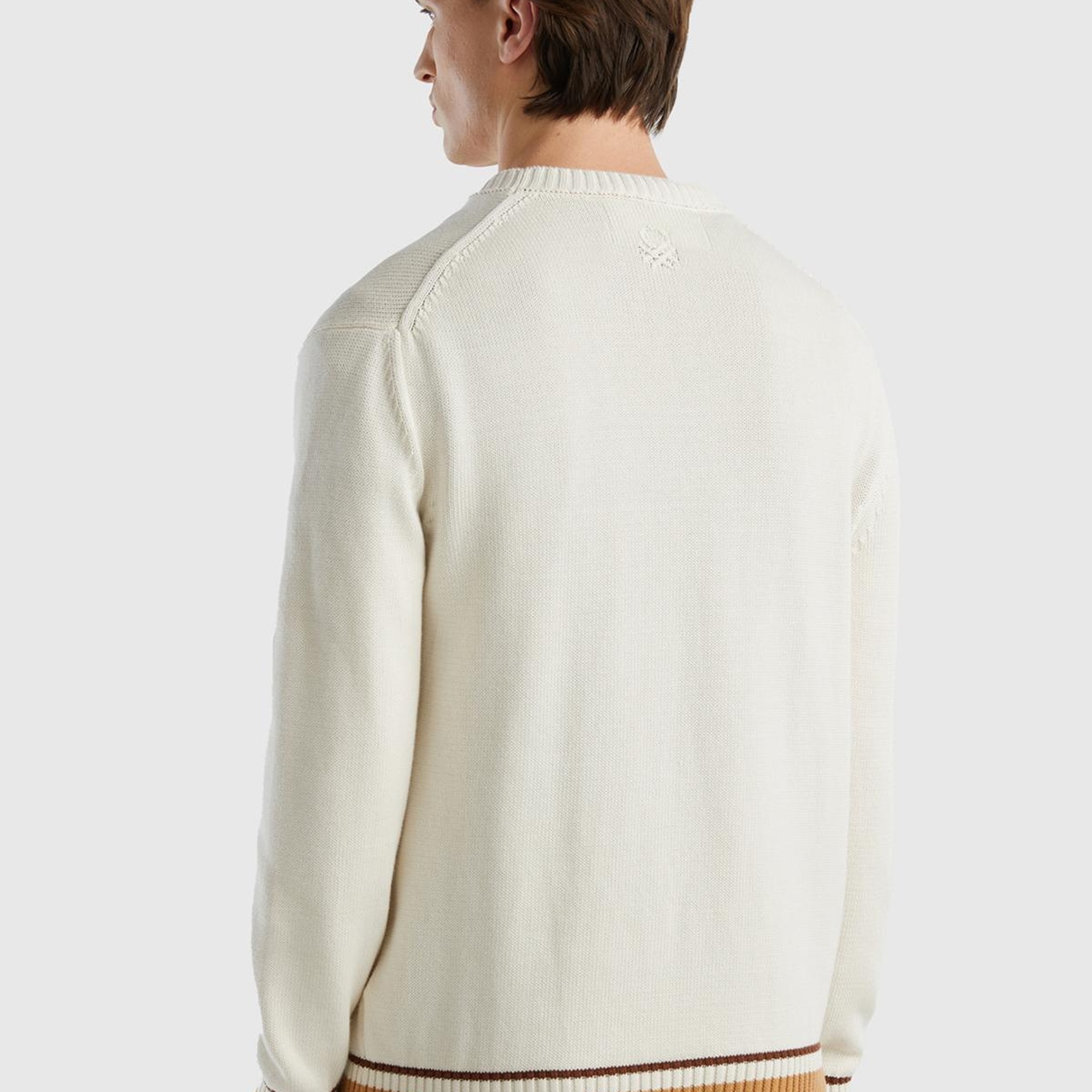 Erkek Krem %100 Pamuk At Desenli Bisiklet Yaka Kazak