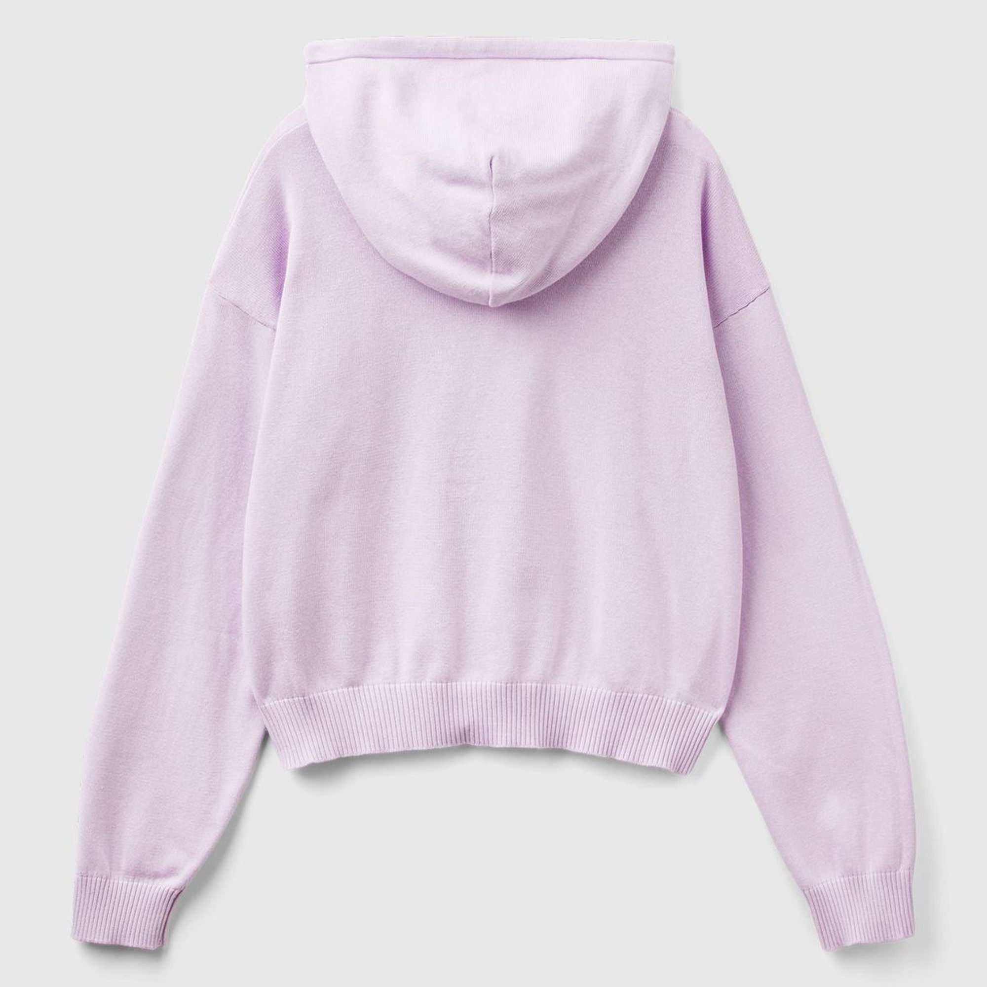 Kadın Lila %100 Pamuk Kapüşonlu Büzgülü Crop Basic Triko Sweatshirt