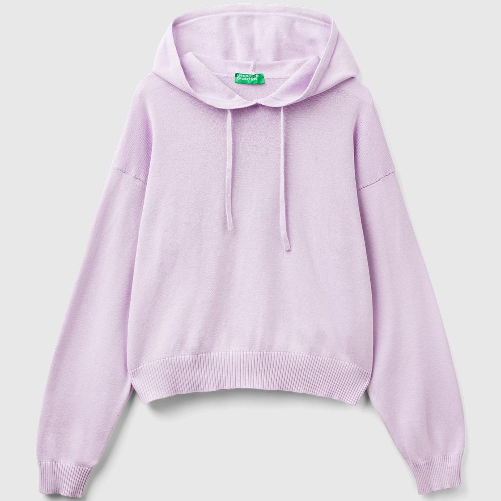 Kadın Lila %100 Pamuk Kapüşonlu Büzgülü Crop Basic Triko Sweatshirt