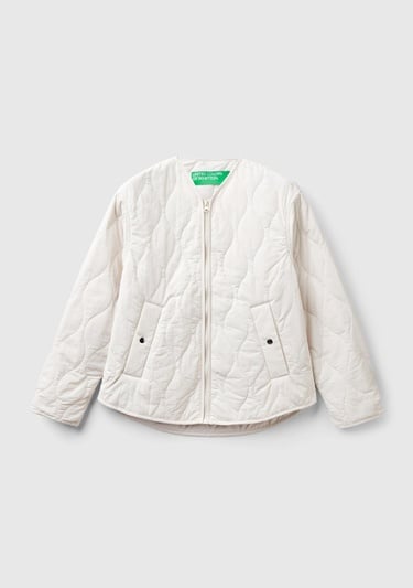  Kadın Krem Fermuarlı Önü Düğmeli Cepli Kapitone Ceket