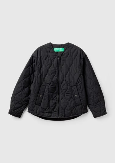  Kadın Siyah Fermuarlı Önü Düğmeli Cepli Kapitone Ceket