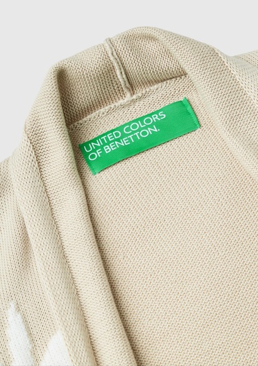  Kadın Bej Pamuk ve Yün Karışımlı Önü Cepli Çiçek Motifli Midi Hırka