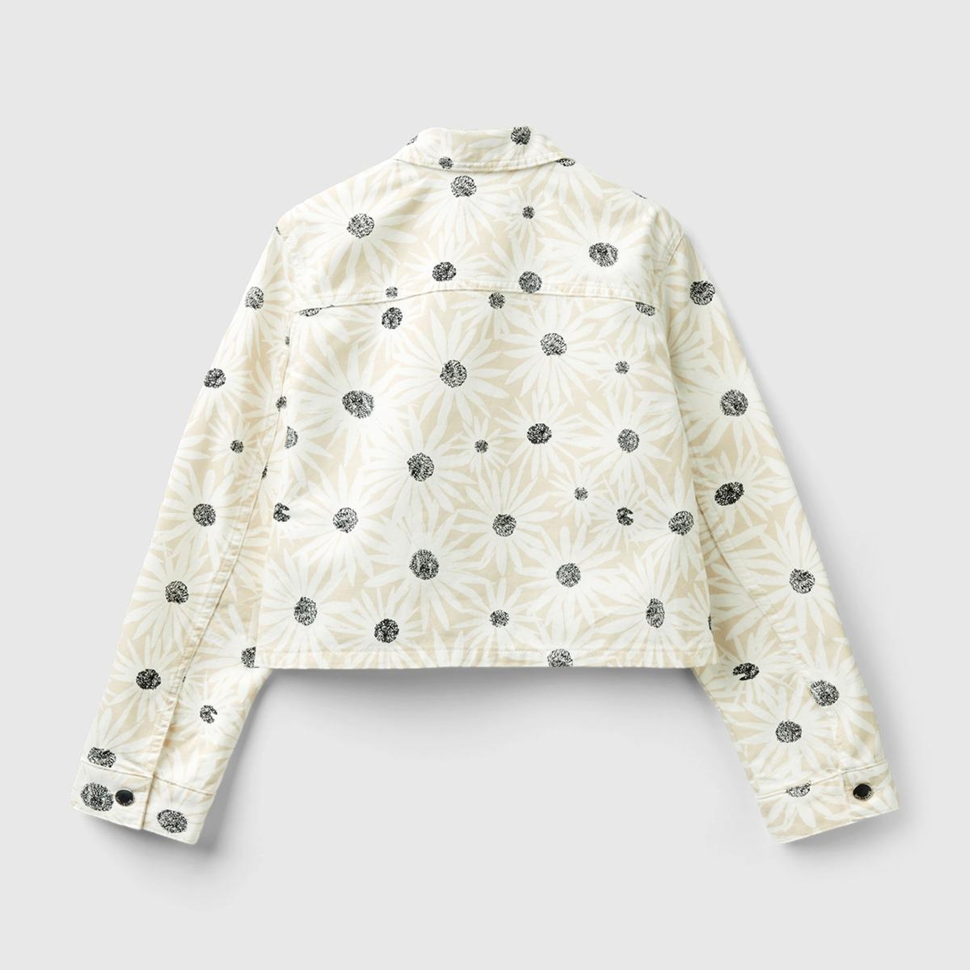 Kadın Krem Çiçek Desenli Denim Ceket