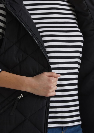  Kadın Siyah Kolsuz Uzun Kapitone Mont