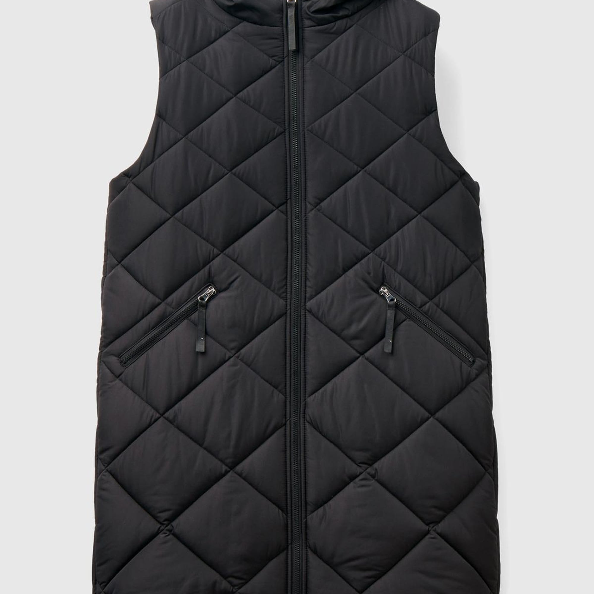 Kadın Siyah Kolsuz Uzun Kapitone Mont