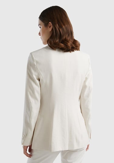  Kadın Krem Viskoz Karışımlı Slim Fit Blazer Ceket