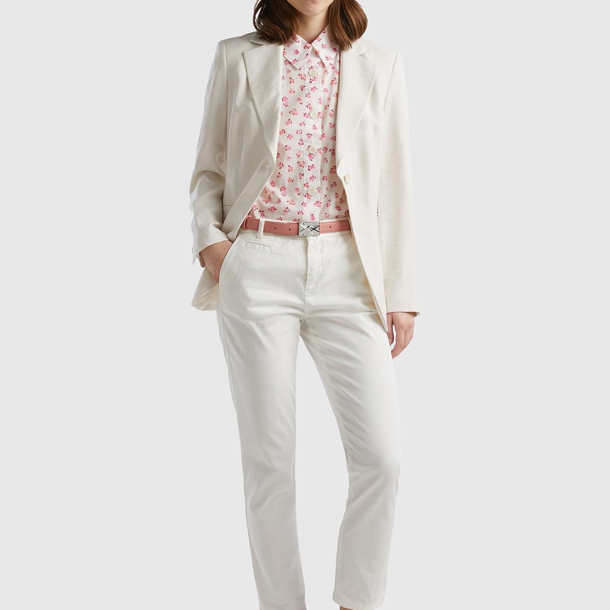 Kadın Krem Viskoz Karışımlı Slim Fit Blazer Ceket