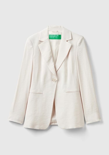  Kadın Krem Viskoz Karışımlı Slim Fit Blazer Ceket