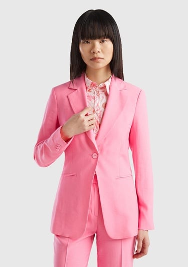  Kadın Açık Pembe Viskoz Karışımlı Slim Fit Blazer Ceket