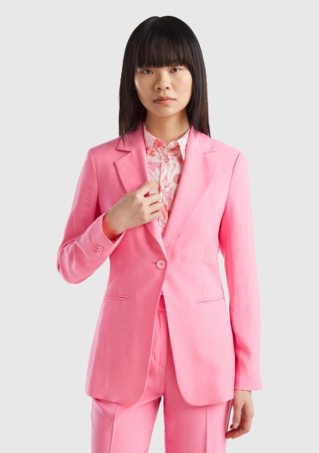  Kadın Açık Pembe Viskoz Karışımlı Slim Fit Blazer Ceket