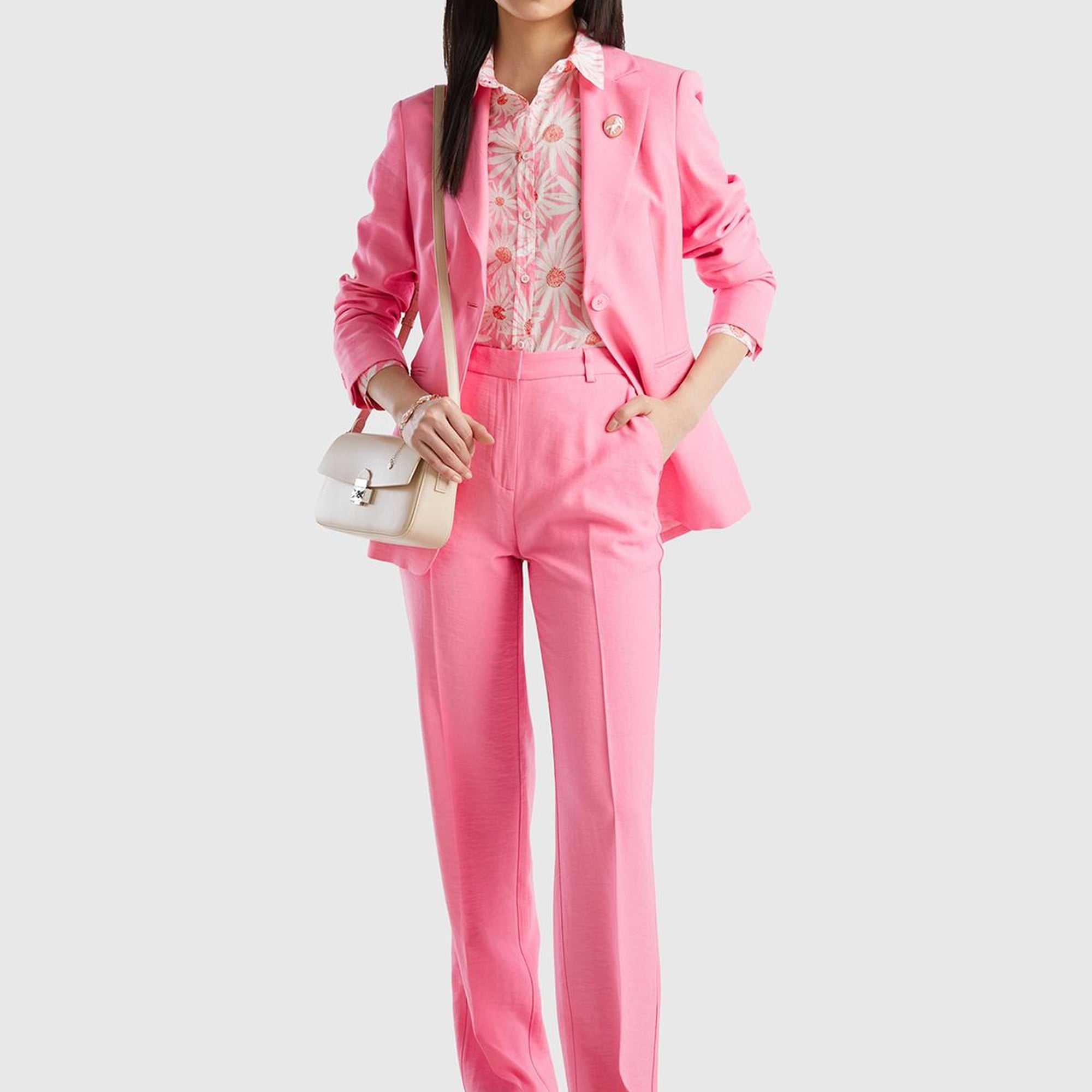 Kadın Açık Pembe Viskoz Karışımlı Slim Fit Blazer Ceket