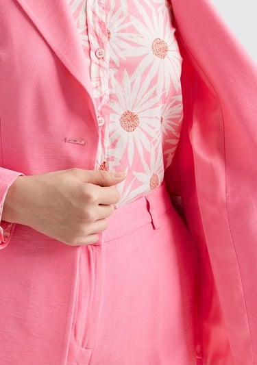  Kadın Açık Pembe Viskoz Karışımlı Slim Fit Blazer Ceket