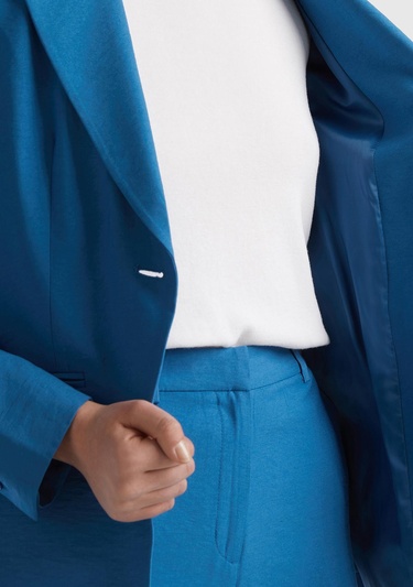  Kadın Koyu Mavi Viskoz Karışımlı Slim Fit Blazer Ceket