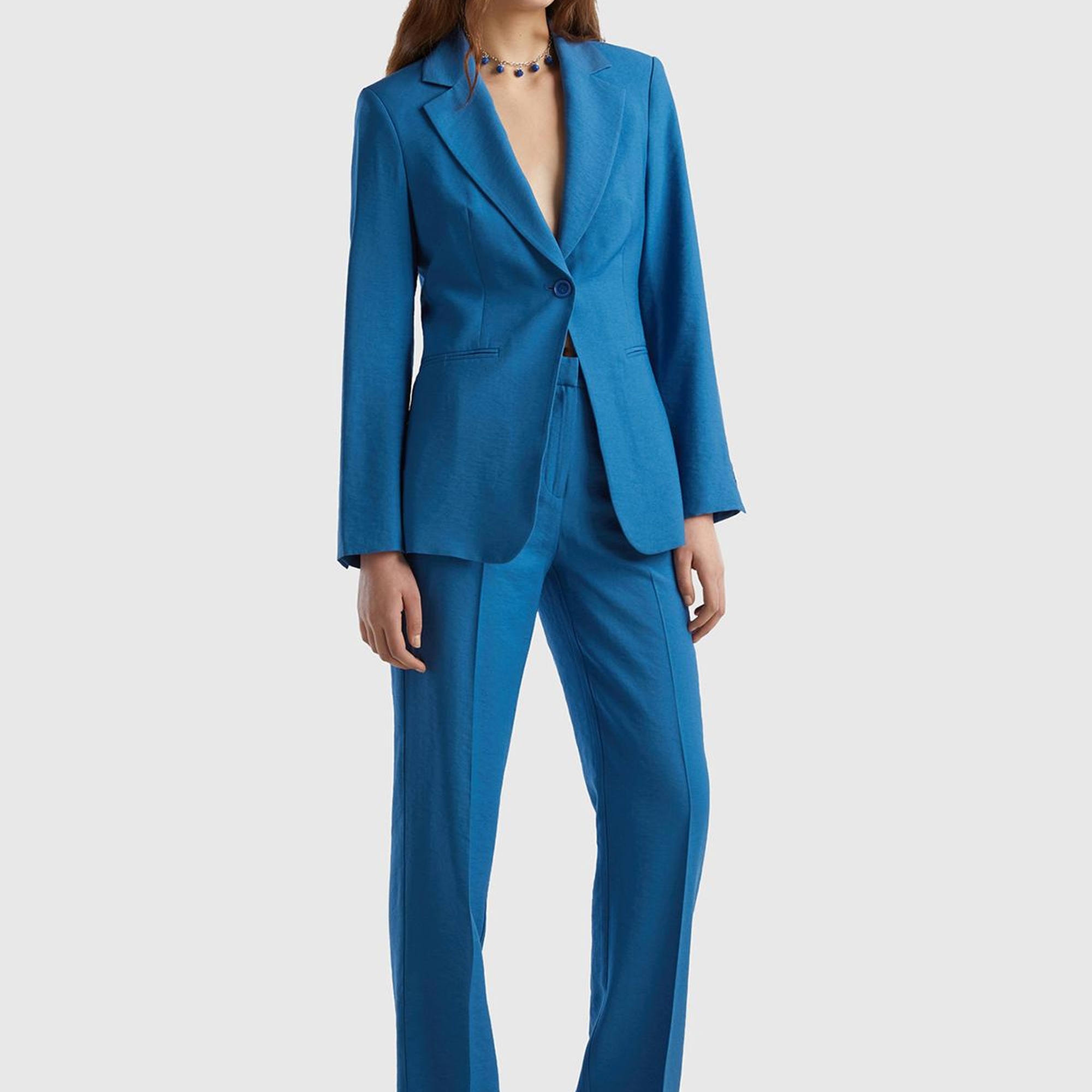 Kadın Koyu Mavi Viskoz Karışımlı Slim Fit Blazer Ceket