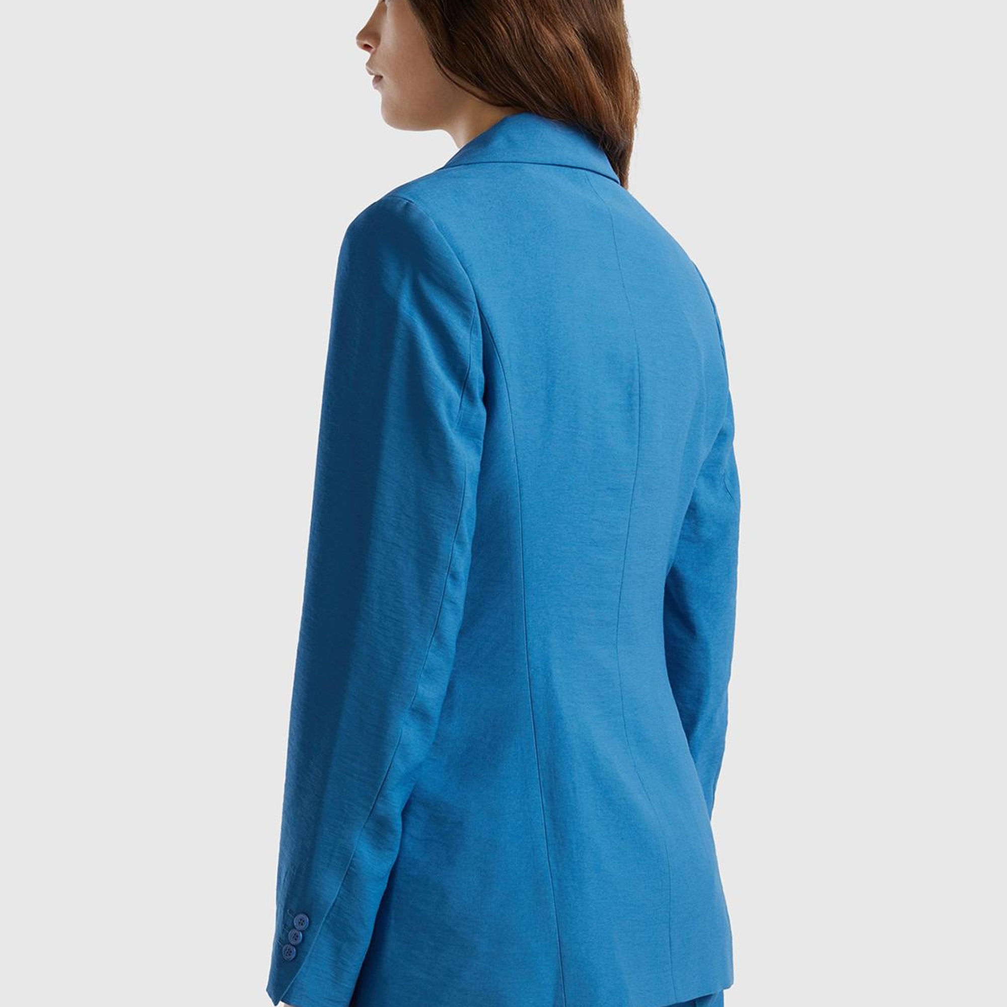 Kadın Koyu Mavi Viskoz Karışımlı Slim Fit Blazer Ceket