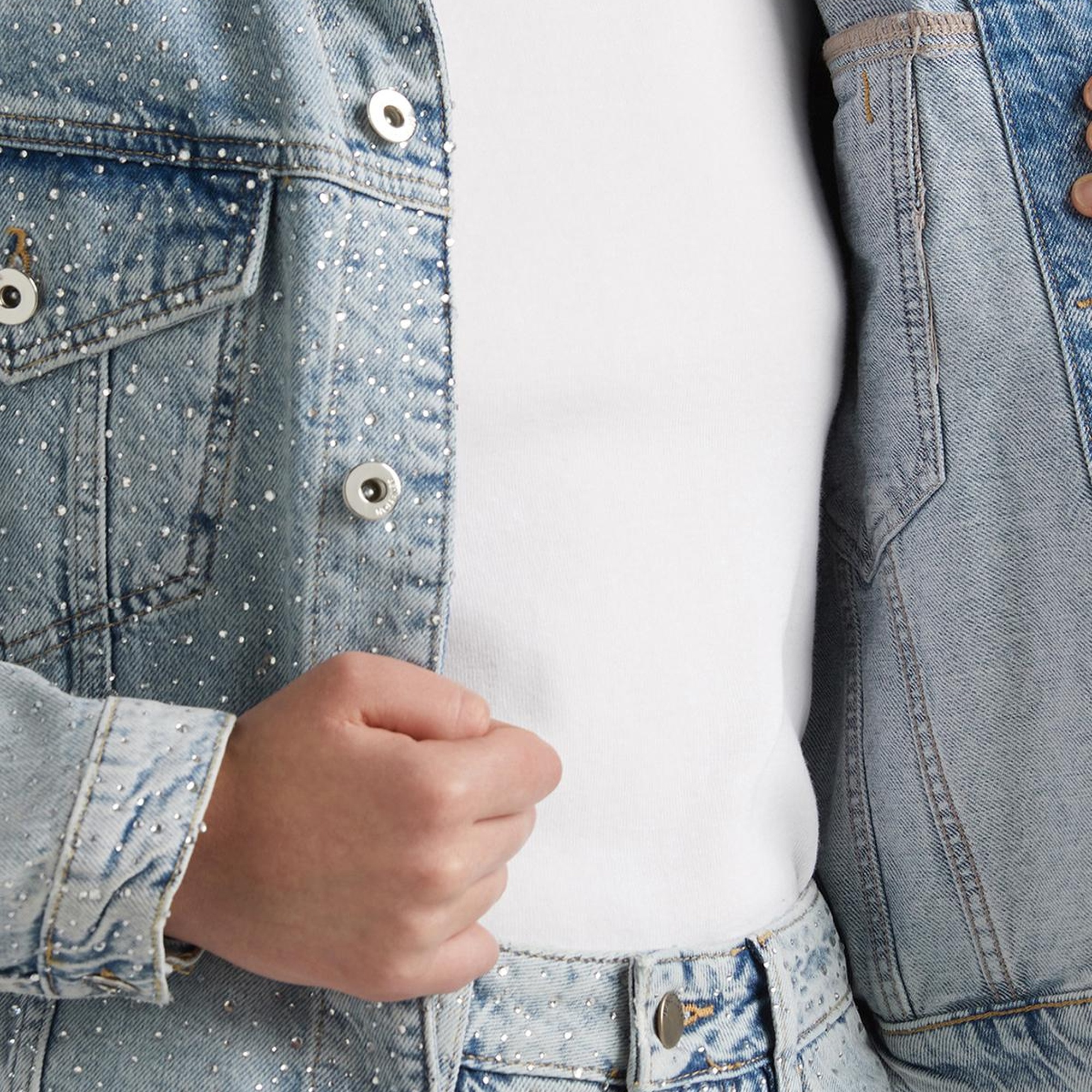 Kadın Açık Mavi %100 Pamuk Tamamı Baskılı Denim Kısa Ceket